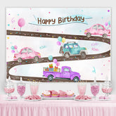 mignon, voiture, et, ballons, joyeux anniversaire, toile de fond, pour, fête